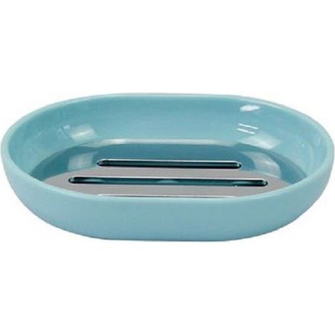Cleafe - Piattino Porta Sapone Saponetta Celeste Silver Accessori Bagno 12.5x9.5 Cm 79889 - (1/2)