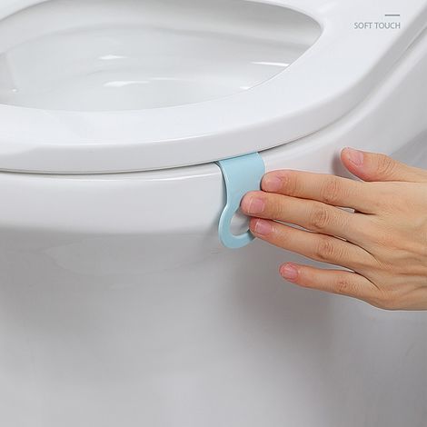 Lot de 2 lève-abattants de toilettes en TPR lavable et réutilisable, poignée pour siège de toilette, accessoire de salle de bain, bleu clair (1/5)