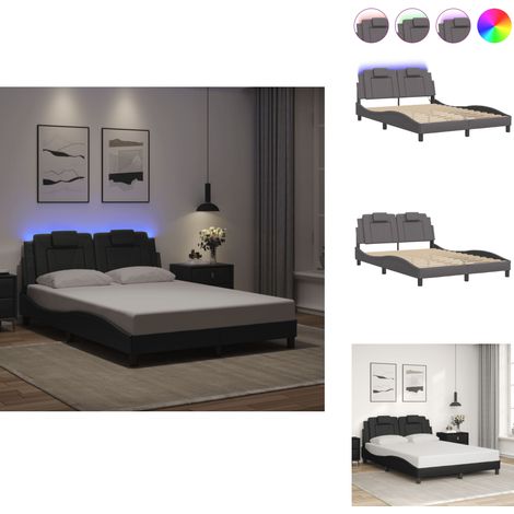 Cadre de lit avec LED sans matelas gris 140x190 cm - Lit Plateforme - Lit Design - Lit Avec Éclairage Led - Cadre Lit Gris - Tête De Lit Capitonnée (1/5)