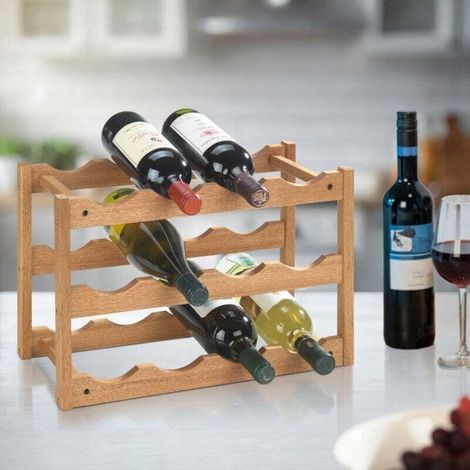 Etagère à vin 12 bouteilles en bois Norway , Range Bouteilles, casier à Bouteilles, Style scandinave, noyer finition chêne, 42x28x21cm