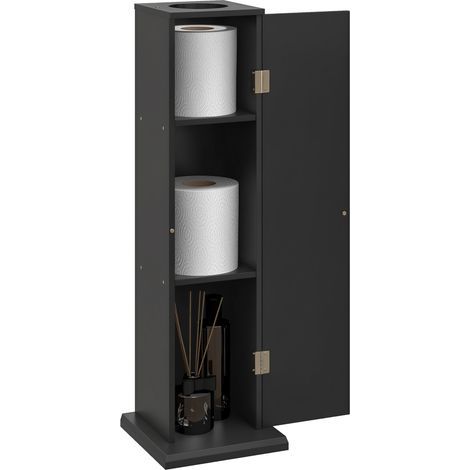 Support papier toilette meuble salle de bain 3 niveaux et sortie papier, pour petits espaces, noir (1/5)