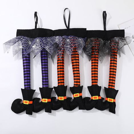 Jambe De Sorcière - Décor En Peluche Pour Halloween - Accroche Porte Mur Fenêtre Coffre Voiture - 46 X 22 Cm - 1 Pièce (1/5)