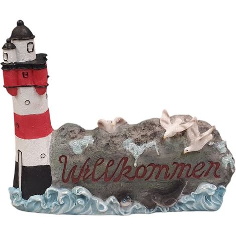 Figur Leuchtturm - Willkommen 26 x 8 x 31 cm bunt Dekofigur