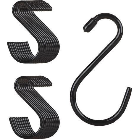 20 ganci a S neri da 14 cm - Ganci robusti con rivestimento antiscivolo  Ganci multifunzionali a forma di S per cucina, spogliatoio, giardino e officina (1/5)