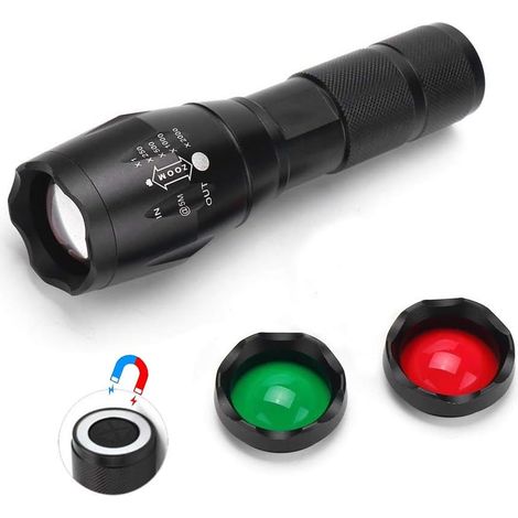 Lampe Torche Multicolore avec Filtre Vert Rouge, Torche Rouge Vert Blanc 1000 lumens Lampe de Poche Puissante avec Aimant Tricolore Lampe de Signal avec Zoom de Vision Nocturne Chasse Lecture (1/5)