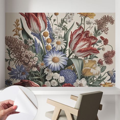 Papier peint autocollant avec imprimé pour cuisine facile à appliquer pour mur a motif Bouquet de fleurs 104x70 cm (1/5)