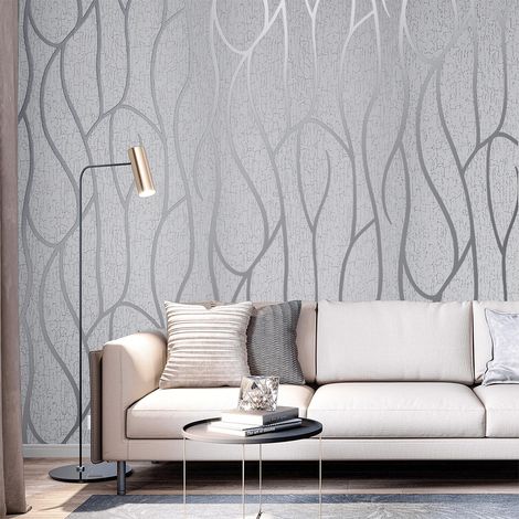 Modern 3D Wall Paper Silver Grey Striped Textured Wallpaper Background, Grey (1/5)