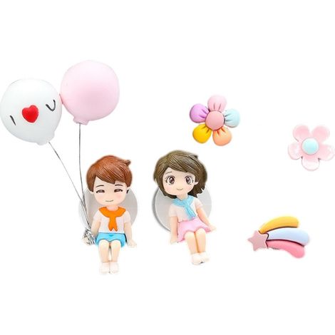 Lot mignonnes figurines de couple dessin animé pour décoration tableau de bord voiture, ornement ventilation avec diffuseur aromathérapie parfumé. (1/5)