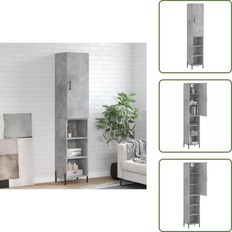 The Living Store Buffet haut Gris béton 34,5x34x180 cm Bois d'ingénierie - Buffet Design Moderne - Meuble Rangement Gris - Armoire Cuisine - Buffet Haute - Mobilier Salon (1/5)