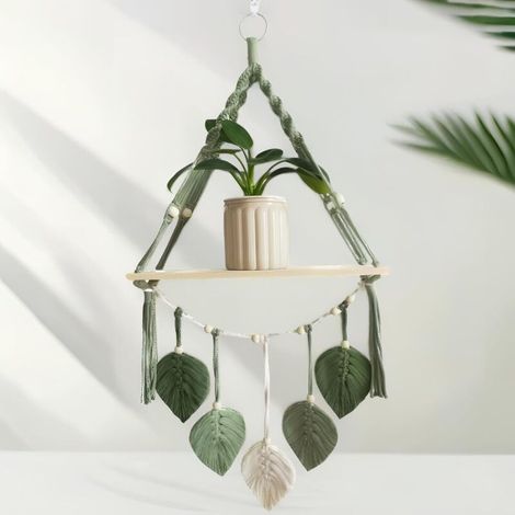 Étagère Murale en Macramé 90 x 40 cm – Guirlande de Feuilles Tissées pour Décor Bohème Salon, Chambre ou Salle de Bain (1/4)
