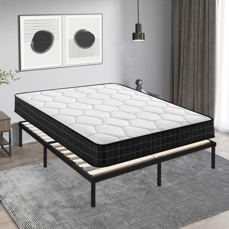 Iztoss – Ensemble sommier et matelas 160x200 cm – Matelas mousse 160x200x16 cm – Sommier à lattes en bois massif avec pieds – Emballage sous vide