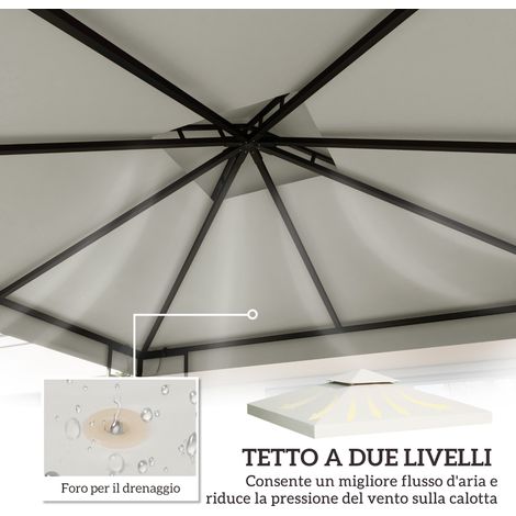 Bâche de gazebo 3x3m à 2 niveaux en polyester résistant, avec 8 trous de drainage et sangles auto-agrippantes, couleur crème. (1/5)