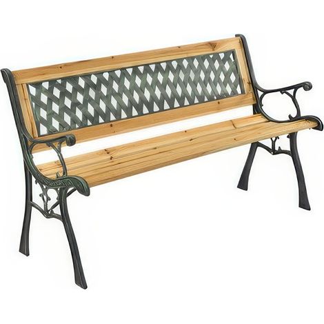 Panchina da Giardino a 2 Posti in Ghisa e Legno 126 x 51 x h 73 cm Attesa