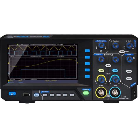 PeakTech 1401, oscilloscopio di memoria digitale, 2 canali, 10 MHz, 100 MS/s, interfaccia USB, software PC, P 1401, nero (1/5)