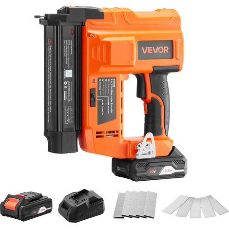 VEVOR 2 in 1 Akku-Nagler 18 Gauge 20 V Akku-Nagler und Tacker, 100 Nägel/min, mit 500 Nägeln & 500 Klammern & 2,0 Ah Lithiumbatterie & Ladegerät, für Heimwerkerarbeiten Holzbearbeitung Orange (1/5)