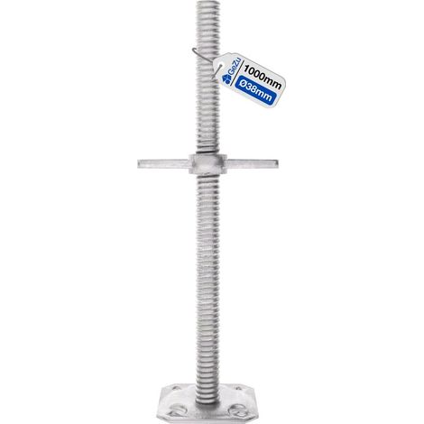 Vérin d’échafaudage réglable avec tige filetée Ø38 mm – Longueur 1000 mm – Galvanisé à chaud – Plaque de pied robuste pour stabilité et sécurité – (1/5)