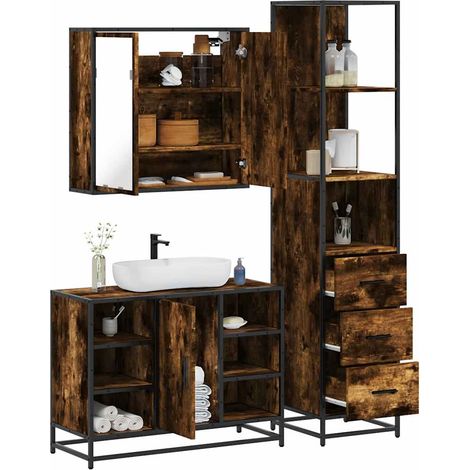 Set de muebles baño 3 pzas madera contrachapada roble ahumado