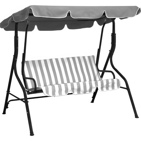 Dondolo da Giardino 3 Posti Eco con Cuscino Imbottito Robusto per Esterno Terrazzo con Tettuccio Parasole Inclinabile Grigio (1/2)