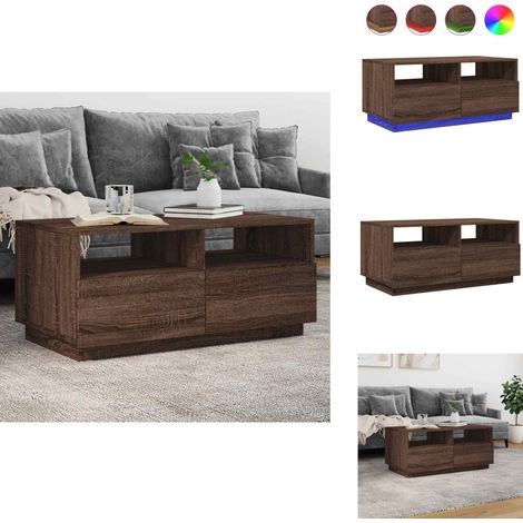 Table basse avec lumières LED chêne marron 90x49x40 cm - Table Basse Design - Table Basse Led - Table Basse Lumineuse - Meuble Salon - Table D'appoint (1/5)