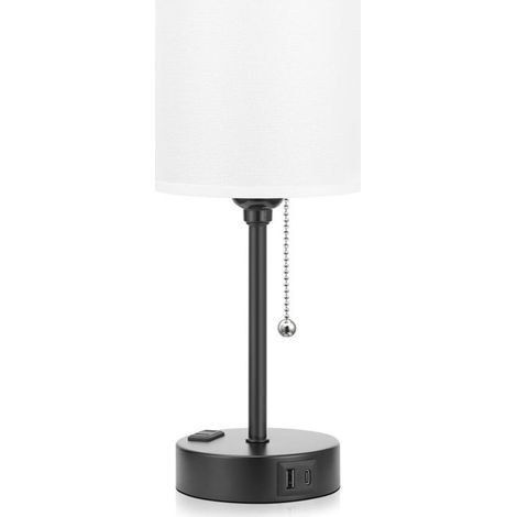 Lampe de chevet compacte pour chambre à coucher - 3 températures de couleur, ports USB-C et USB-A, lampe à tirette avec prise secteur (1/5)