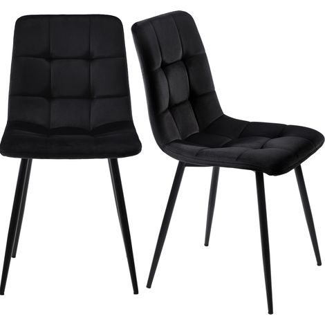 4er-Set schwarze Samt-Esstischstühle mit Rückenlehne und Metallbeinen MODENUIT (1/5)