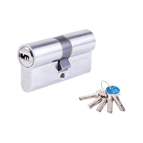 Tesa Assa Abloy, T65D4550N, Cilindro di Sicurezza, T60 DS, Doppia Frizione, Cam Lunga, Chiave, Nichelato, 45 x 50 mm (1/4)