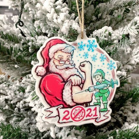Pendentif Père Noël Vaccination 2021 - Décoration de sapin de Noël en acrylique (1/5)