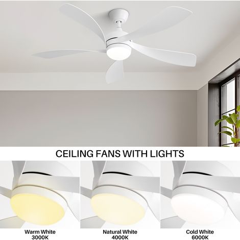 52 Zoll Deckenventilator mit LED-Licht für Wohnzimmer & Schlafzimmer, weiß, 6-Stufen-Fernbedienung, dimmbar mit Memoryfunktion