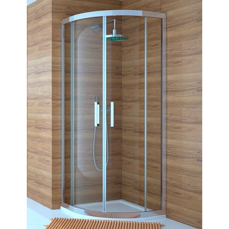Mampara de Ducha Semicircular- 2 Hoja Fija y 2 Puerta Corredera - Cristal de Seguridad de 6 mm - Modelo Trescientos Circle (80 X 80 Curva Roca) (1/2)