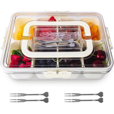 Divided Serving Tray with Lid Snackle Box Container with Lid Snack Box Container with Cutlery Storage Portable (1/5)