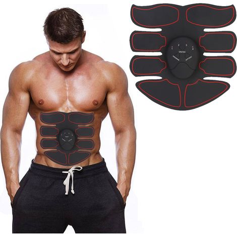 Lot intelligent EMS abdos et ventre, 2 électrodes (1 abdominale + 1 principale), noir/rouge, entraînement musculaire sans effort, tonification rapide (1/5)