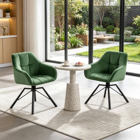 2 sillas de cocina/comedor giratorias de terciopelo verde oscuro con reposabrazos (1/5)