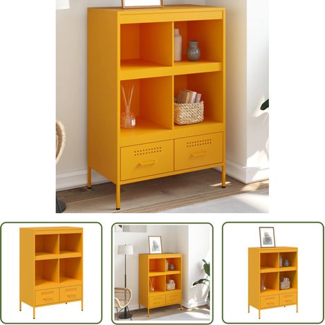 The Living Store Highboard Senfgelb 68x39x101,5 cm Stahl - Industrielles Design - Sideboard - Regal - Wohnraumgestaltung - Aufbewahrungslösung (1/5)