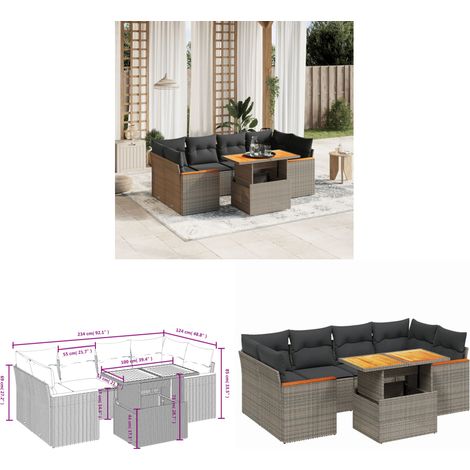 7-tlg. Garten-Sofagarnitur mit Kissen Grau Poly Rattan - Gartenmöbel Set - PE-Rattan Möbel - Outdoor Lounge - Gartenlounge - Terrassenmöbel - Home & Living (1/3)