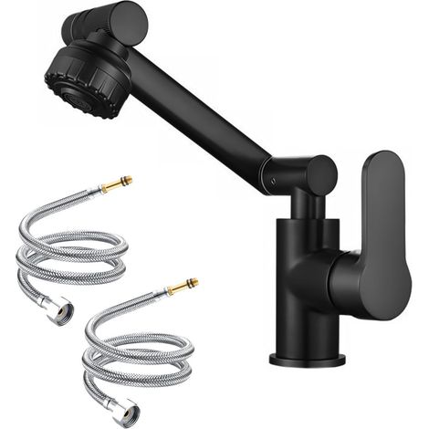 Robinet Noir Salle de Bain Rotatif à 180 Degrés, Robinet Lavabo Chaude et Froide, Robinets Universel à Bras Mécanique pour Cuisine, Salle de Bain (Noir) (1/5)