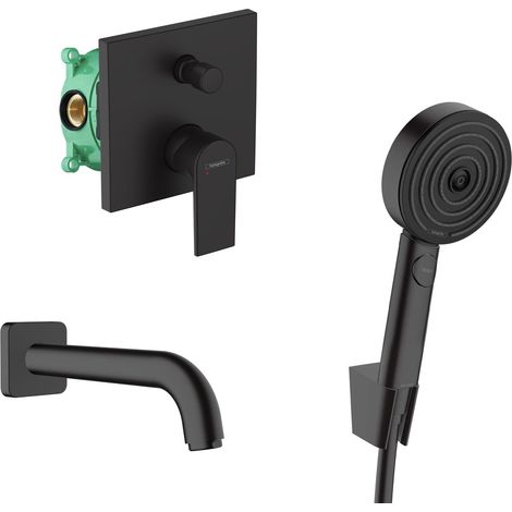 Hansgrohe Vernis Shape Pulsify Set bain/douche encastré avec Douchette à main 3 jets + Bec déverseur, Noir mat