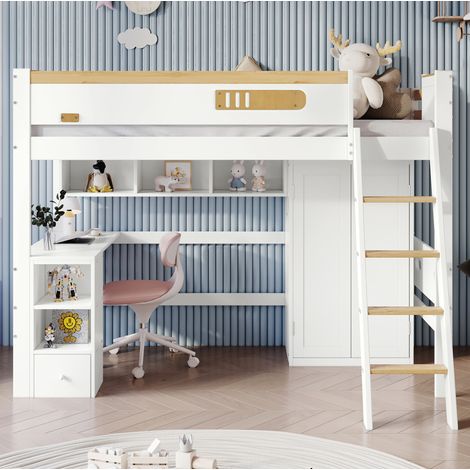 Letto a castello con scrivania e armadio 90x200 OKMYHOME (1/5)