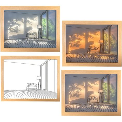 Décoration lumineuse 3 couleurs, cadre photo LED A4 avec ombres portées, veilleuse LED créative pour salon et chambre. (1/5)