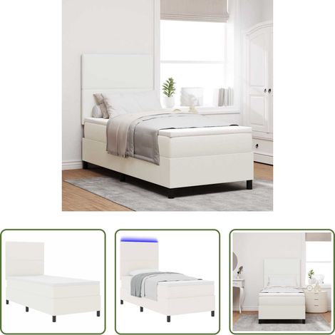 vidaXL Boxspringbett - LED Boxspringbett Creme und Weiß 100 x 200 cm Cordstoff (1/5)