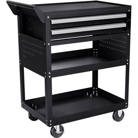 Chariot à outils noir - 5 niveaux - 2 tiroirs verrouillables - Panneau perforé latéral (1/5)