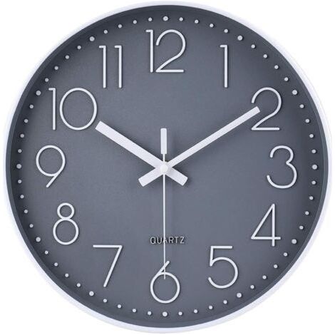 Moderne, geräuschlose Wanduhr, kein Ticken, geräuschlose Wanduhr für Schlafzimmer, Küche, Wohnzimmer – Grau – 30 cm (1/5)