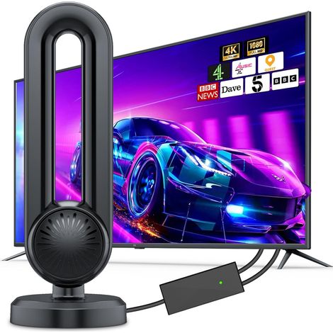 Indoor TV Aerial, 2025 Smart TV ariels indoor with Signal Booster 560+ Miles Range Reception, Freeview aerial for smart TV 4K 1080P HD Local Channels and All Older television-18ft Aerial Cable (1/5)