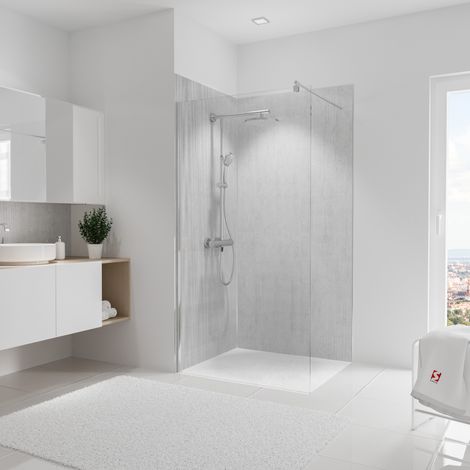 Panneau mural Lot de 2 panneaux muraux 100 x 210 cm Parement béton, revêtement pour douche et salle de bain, DécoDesign DÉCOR, Schulte