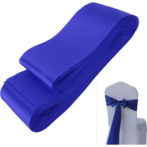 Lot de 50 nœuds en satin bleu pour chaises, en polyester, à nouer au dos des chaises. Idéal pour les mariages, les fêtes et les banquets. (1/3)