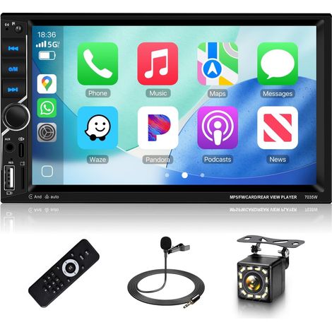 Autoradio 2 DIN sans Fil, écran Tactile 7 Pouces Bluetooth 5.0 FM Commandes au Volant caméra de recul égaliseur USB (1/5)