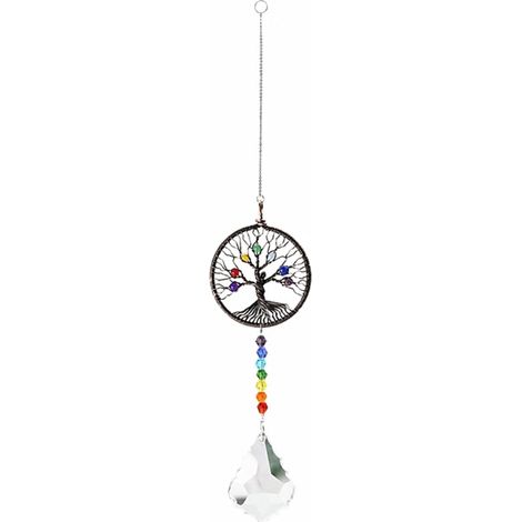 Kristall-Regenbogen-Sonnenfänger, Chakra-Lebensbaum-Anhänger, Glas-P