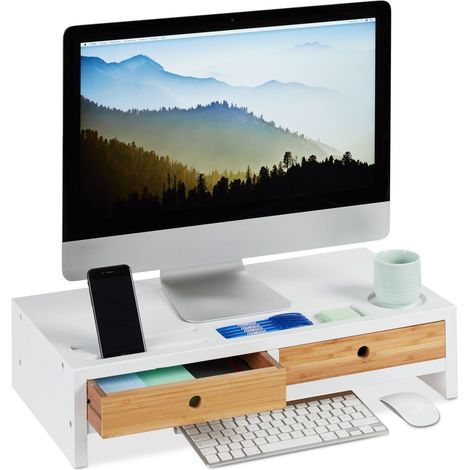 Soporte para pantalla con 2 cajones en color blanco
