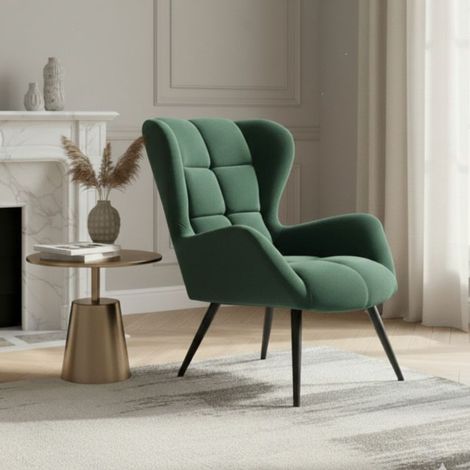Fauteuil contemporain en velours vert GLASGOW (1/5)