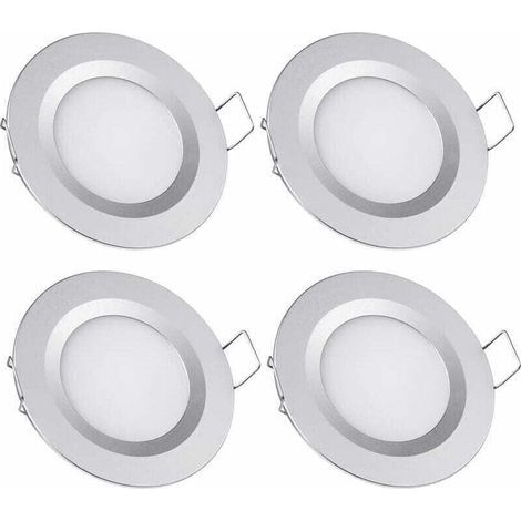 Lot de 4 spots LED encastrables 12V – Trou 58-65mm – 3W 3200K blanc chaud – Aluminium ultra mince pour camping-car et bateau (1/4)