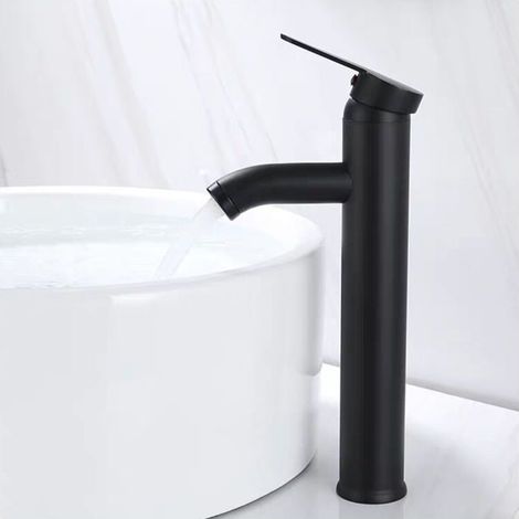 GROOFOO Mitigeur de Lavabo, Design à Bec Haut, Robinet Monotrou, pour Vasque à Poser sur Table pour Salle de Bain en Cuivre Chromé avec Mousseur Démontable (1/5)